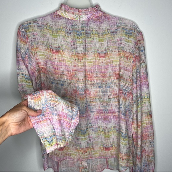 Ecru Rayon Multi Ruffle Long Sleeve Top Shirt J3 - Picture 6 of 7